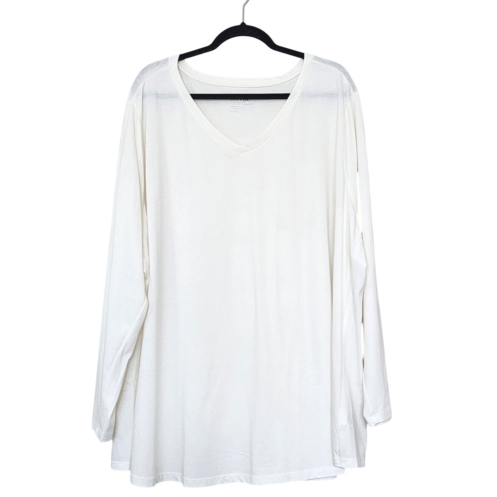 Terra & Sky Womens 4X Winter White V-Neck Long Sleeve T-Shirt Relaxed fit Travel